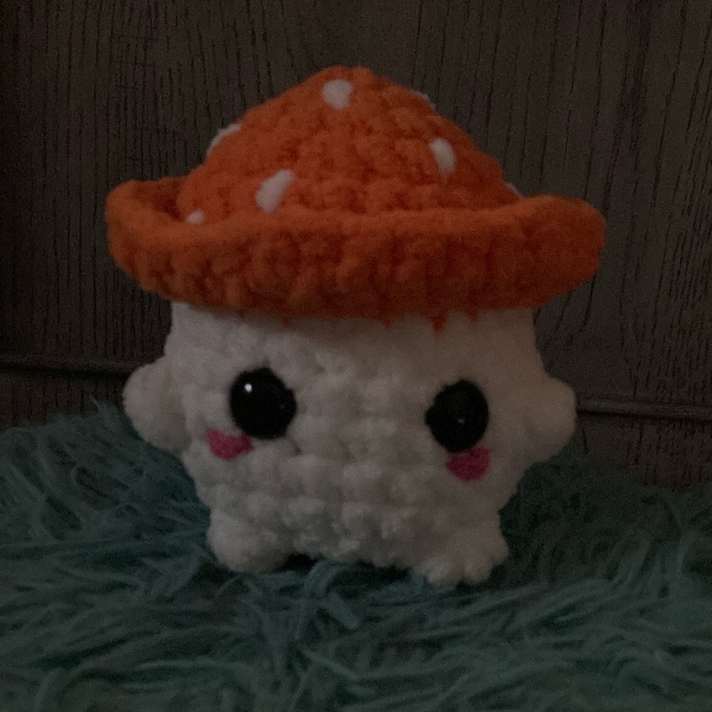 Cute Orange and White Plush Mushroom Toy crochet handmade